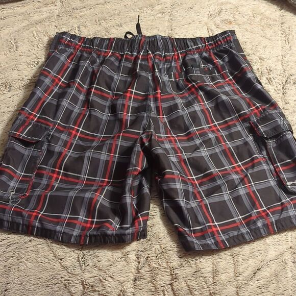 OP Ocean Pacific Swim Trunks Board Shorts Men's Black Plaid Size XL 40-42 - Picture 2 of 7